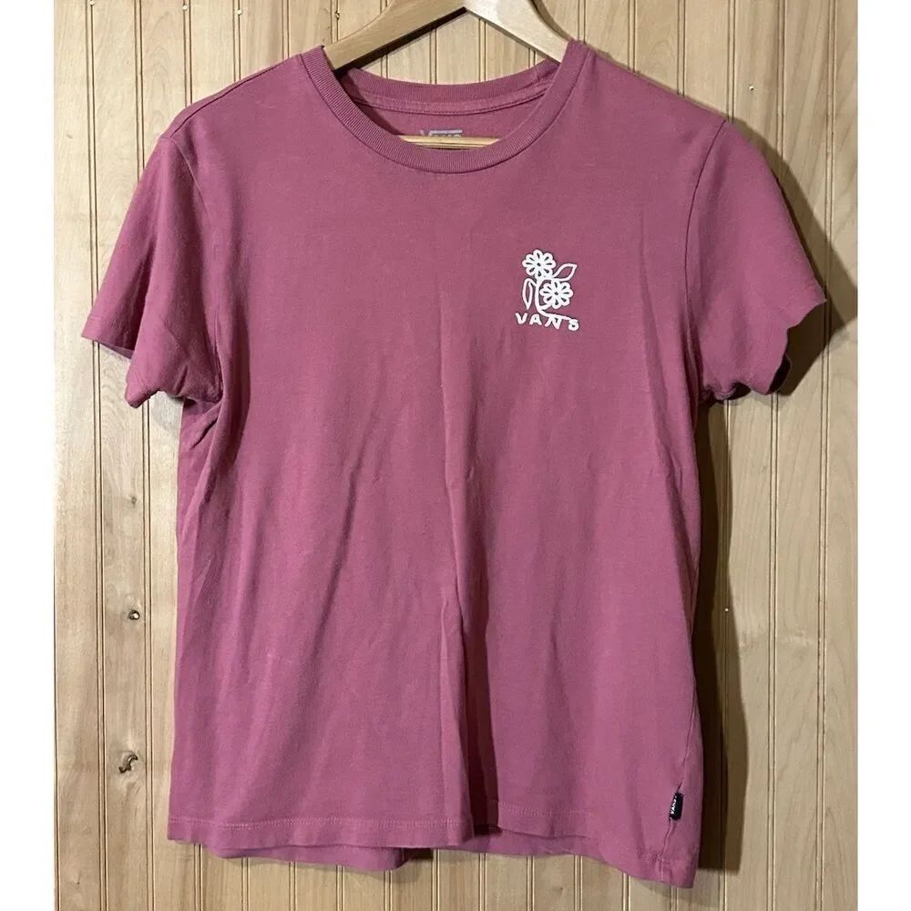 Vans off the Wall Graphic T-Shirt Pink Skateboarding Floral Peace Sign Size S